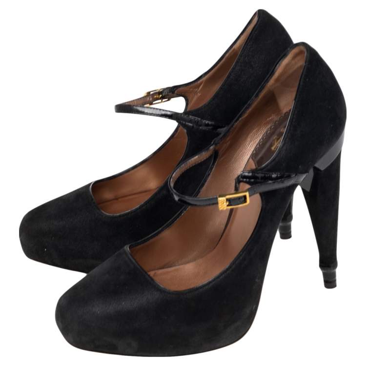 Pre Owned Roberto Cavalli Black Patent And Suede Platform Mary Jane Pumps Size 37