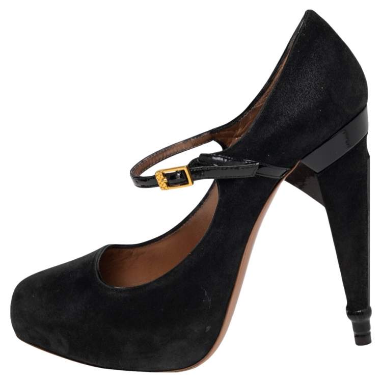 Pre Owned Roberto Cavalli Black Patent And Suede Platform Mary Jane Pumps Size 37