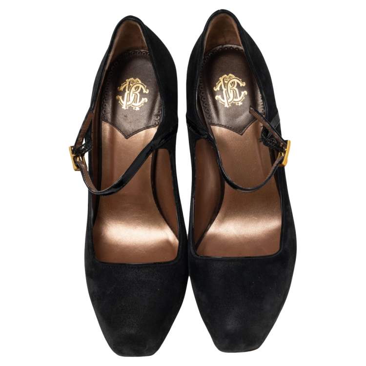 Pre Owned Roberto Cavalli Black Patent And Suede Platform Mary Jane Pumps Size 37