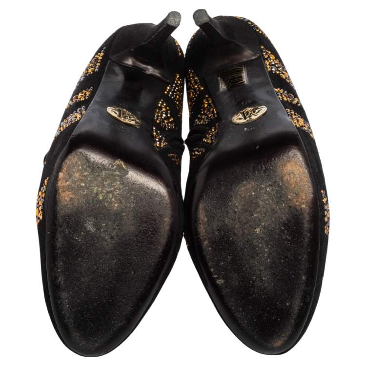 Pre Owned Roberto Cavalli Black Suede Studded Embellished Ankle Boots Size 40