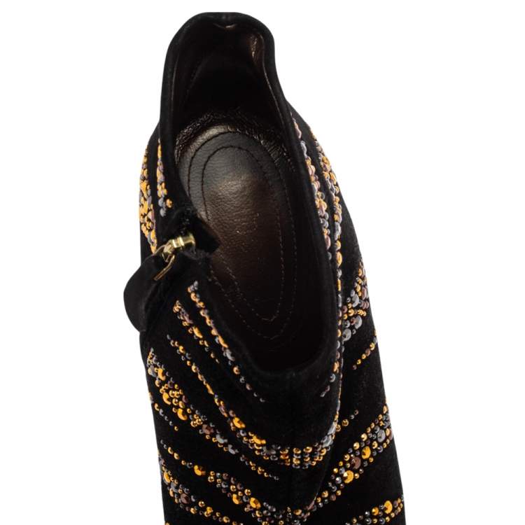 Pre Owned Roberto Cavalli Black Suede Studded Embellished Ankle Boots Size 40