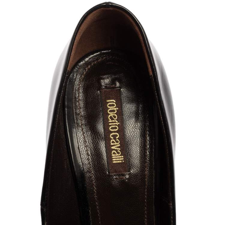 Pre Owned Roberto Cavalli Black Patent Leather Bow Pointed Toe Pumps Size 40