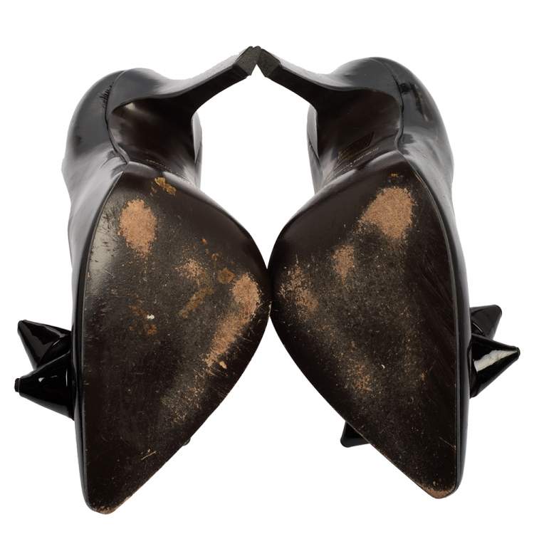Pre Owned Roberto Cavalli Black Patent Leather Bow Pointed Toe Pumps Size 40