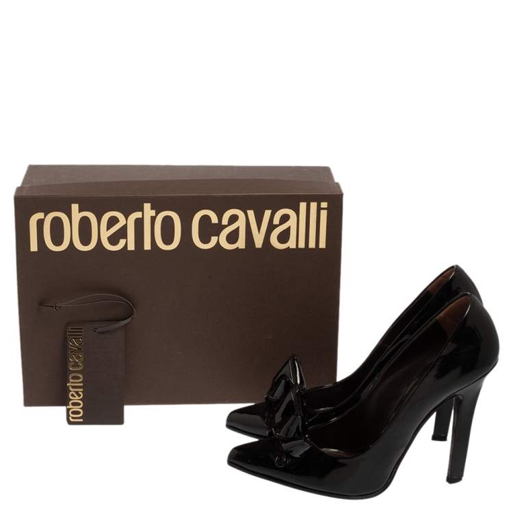 Pre Owned Roberto Cavalli Black Patent Leather Bow Pointed Toe Pumps Size 40