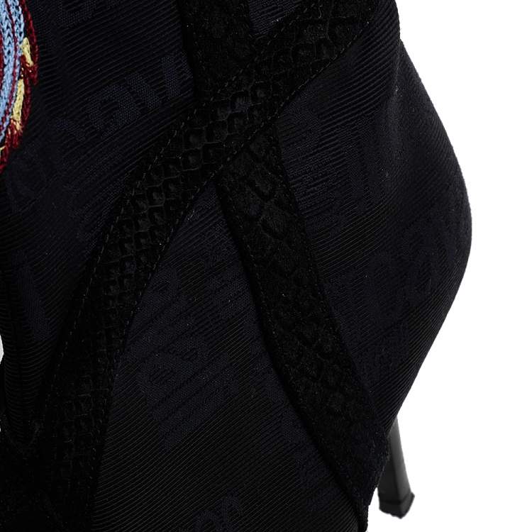 Pre Owned Roberto Cavalli Black Embroidered Fabric And Python Embossed Suede Knee Length Boots Size 39