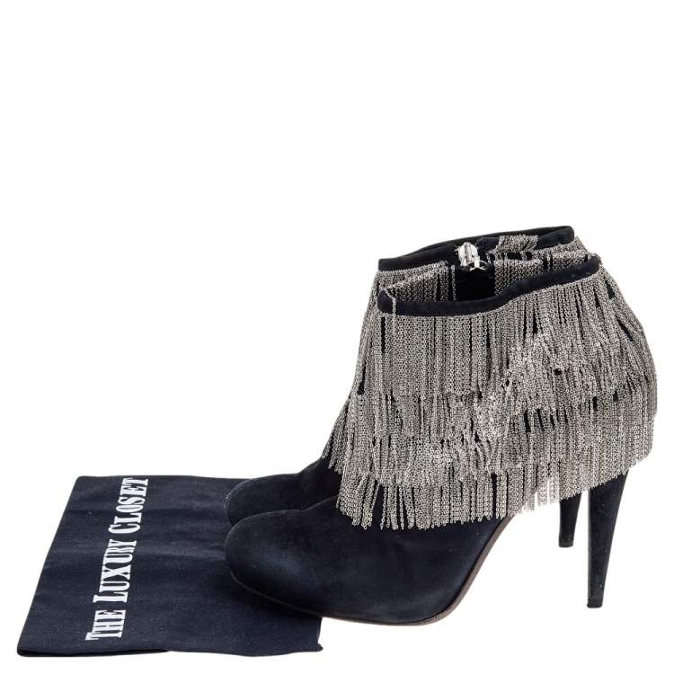 Pre Owned Roberto Cavalli Black Suede Chain Booties Size 40