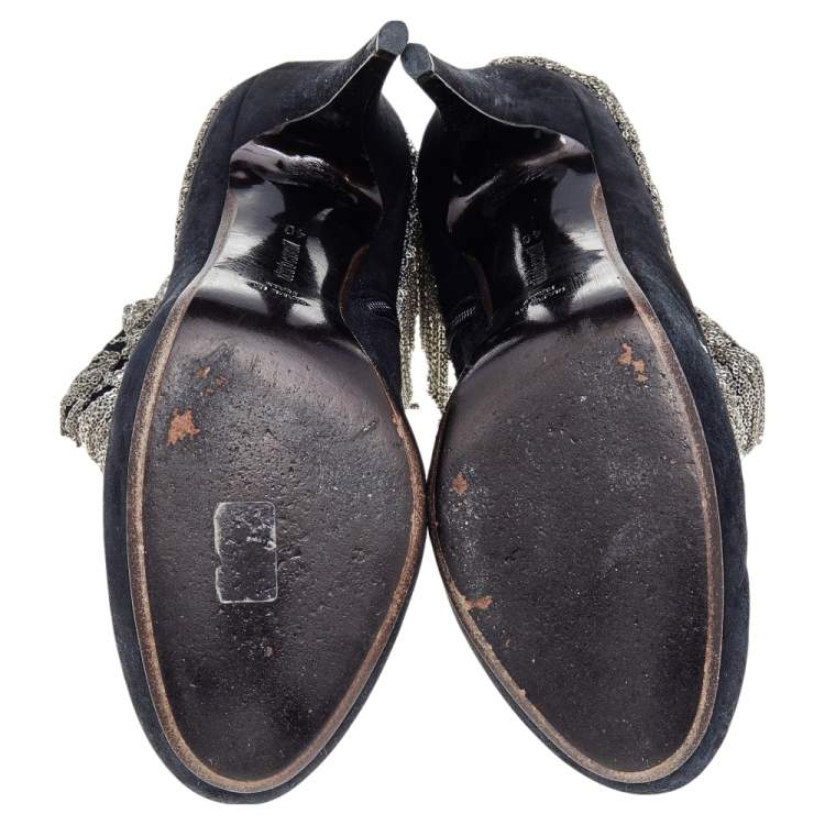 Pre Owned Roberto Cavalli Black Suede Chain Booties Size 40