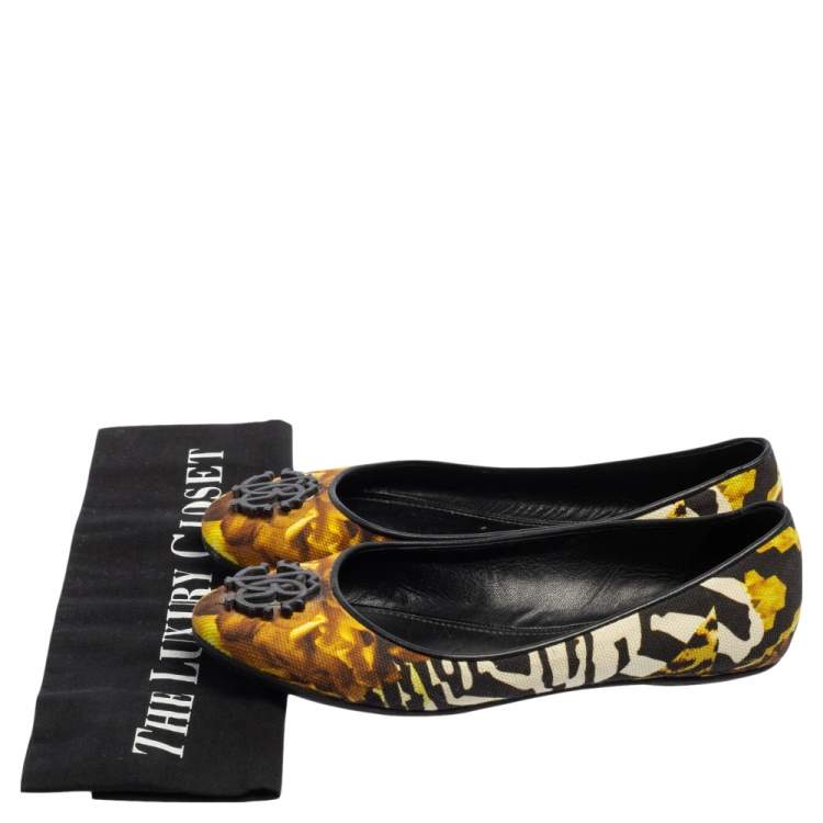 Pre Owned Roberto Cavalli Multicolor Printed Canvas Ballet Flats Size 36