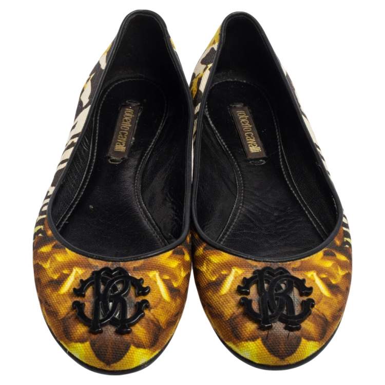 Pre Owned Roberto Cavalli Multicolor Printed Canvas Ballet Flats Size 36