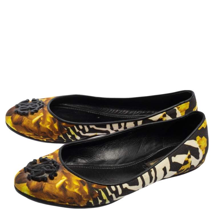 Pre Owned Roberto Cavalli Multicolor Printed Canvas Ballet Flats Size 36