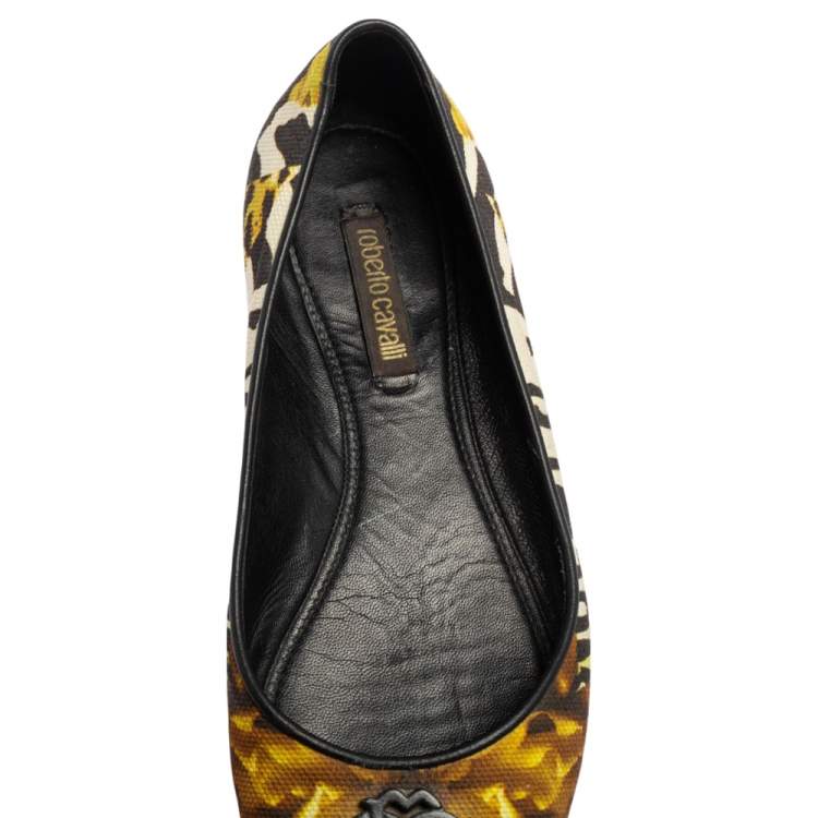 Pre Owned Roberto Cavalli Multicolor Printed Canvas Ballet Flats Size 36