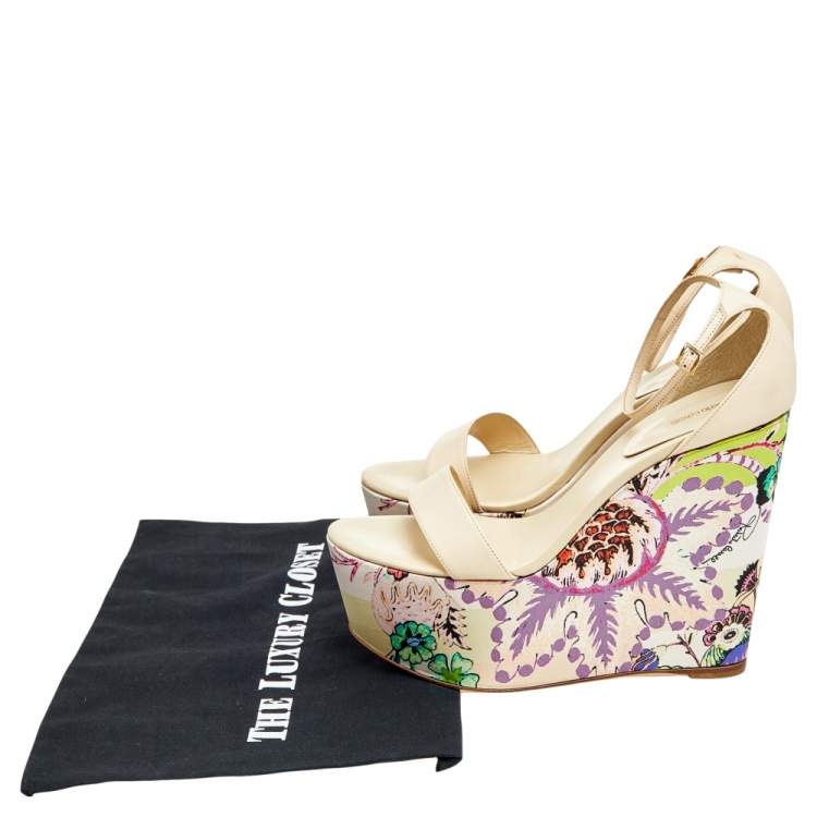 مملوكة مسبقًا Roberto Cavalli Cream Leather Wedge Sandals Size 40