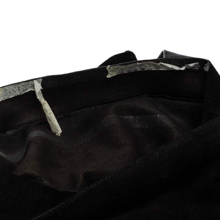 Pre Owned Roberto Cavalli Black Suede and Leather Wrap Tie Thigh High Boots Size 37