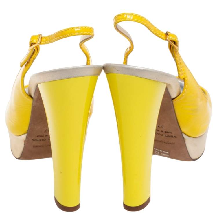 Pre Owned Roberto Cavalli Yellow Patent Leather Slingback Sandals Size 37