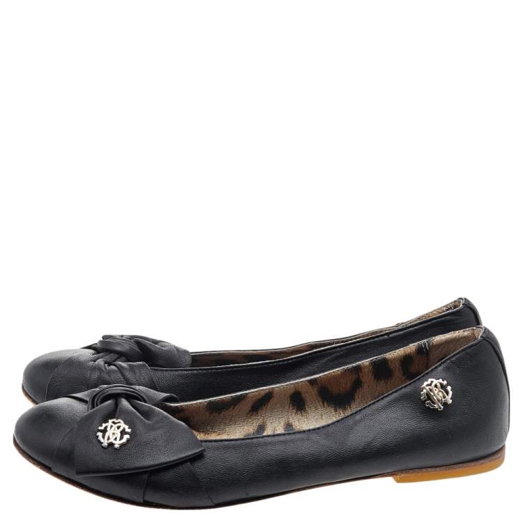 Pre Owned Roberto Cavalli Black Bow Ballet Flats Size 37