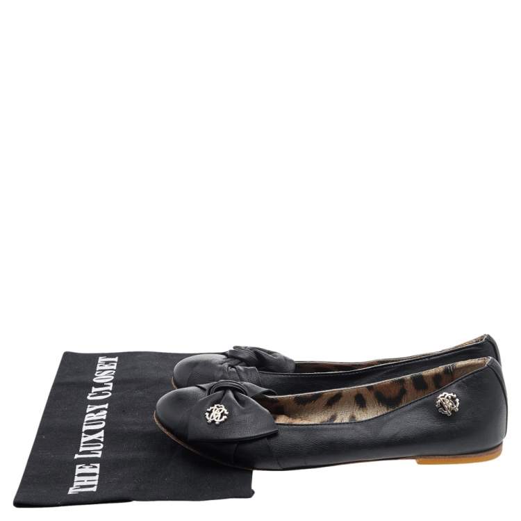 Pre Owned Roberto Cavalli Black Bow Ballet Flats Size 37