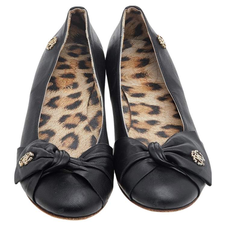 Pre Owned Roberto Cavalli Black Bow Ballet Flats Size 37
