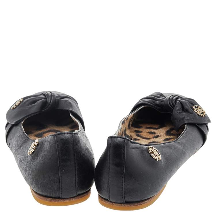 Pre Owned Roberto Cavalli Black Bow Ballet Flats Size 37