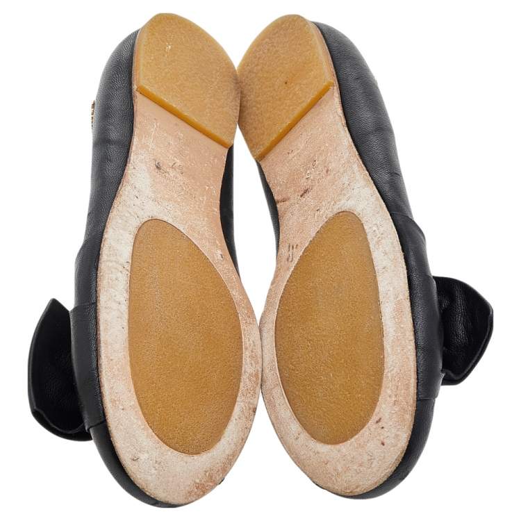 Pre Owned Roberto Cavalli Black Bow Ballet Flats Size 37