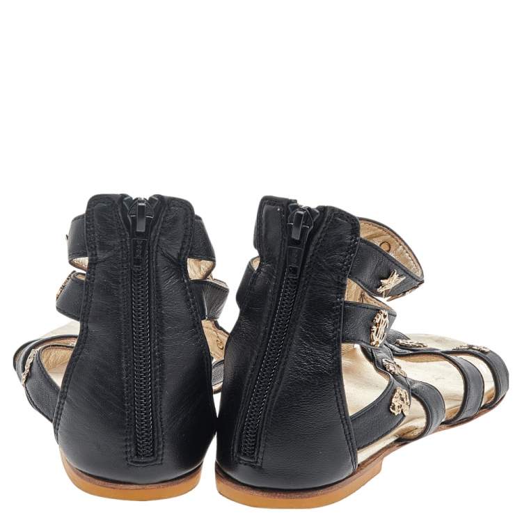 Pre Owned Roberto Cavalli Black Leather Embellished Sandals Size 35