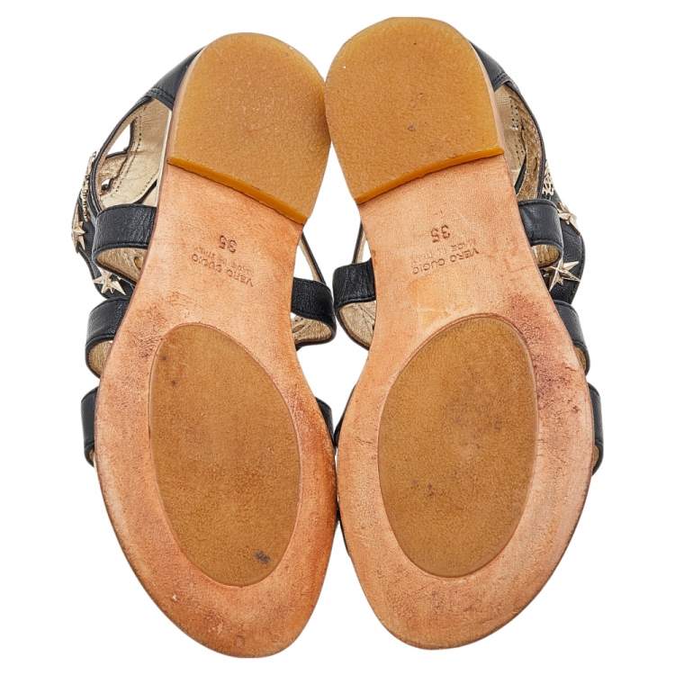 Pre Owned Roberto Cavalli Black Leather Embellished Sandals Size 35