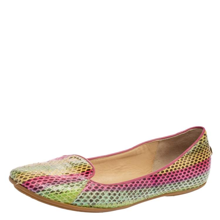 Pre Owned Roberto Cavalli Tri-Color Python Leather Ballet Flats Size 38