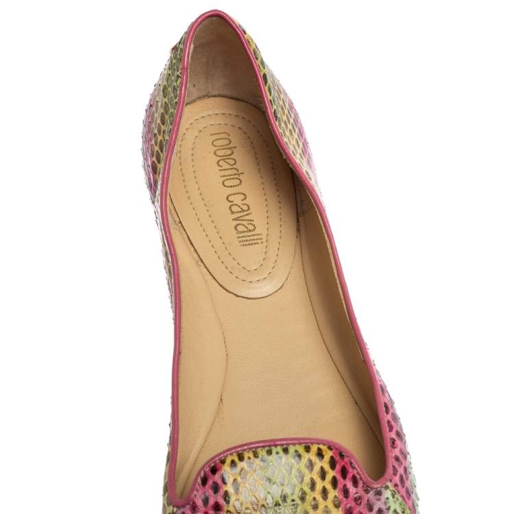 Pre Owned Roberto Cavalli Tri-Color Python Leather Ballet Flats Size 38