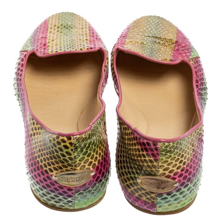 Pre Owned Roberto Cavalli Tri-Color Python Leather Ballet Flats Size 38