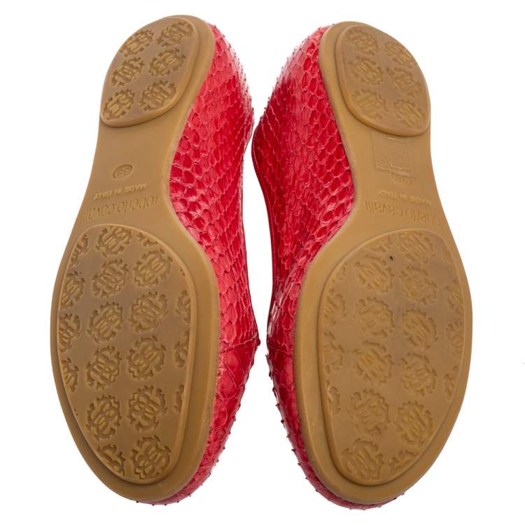 Pre Owned Roberto Cavalli Red Python Leather Smoking Slippers Size 38