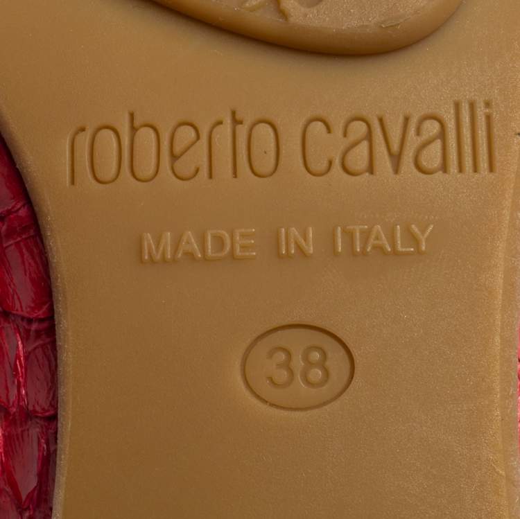Pre Owned Roberto Cavalli Red Python Leather Smoking Slippers Size 38