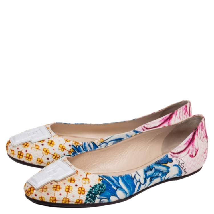 Pre Owned Roberto Cavalli Multicolor Printed Canvas Ballet Flats Size 38