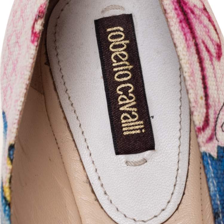 Pre Owned Roberto Cavalli Multicolor Printed Canvas Ballet Flats Size 38