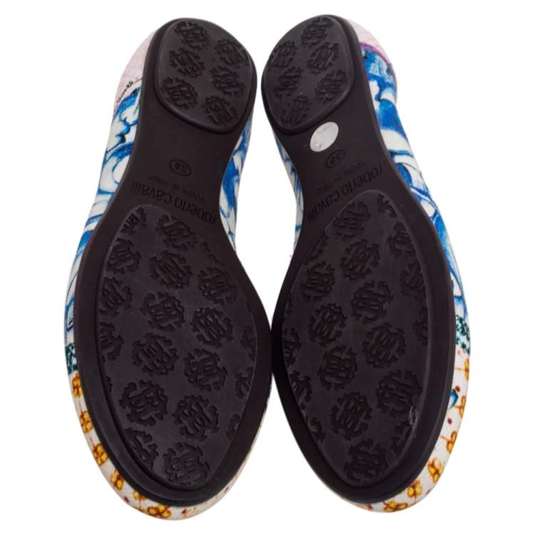 Pre Owned Roberto Cavalli Multicolor Printed Canvas Ballet Flats Size 38