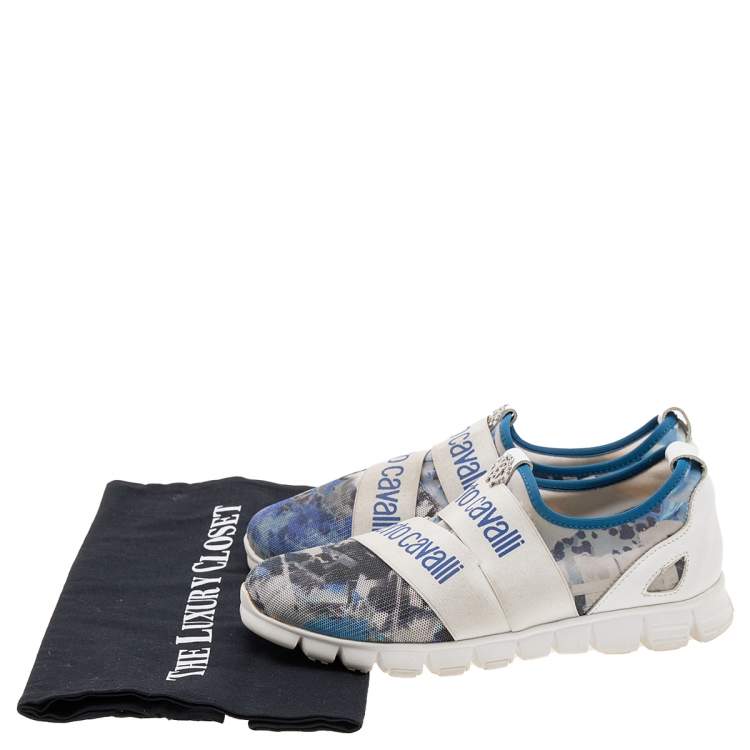 Pre Owned Roberto Cavalli Multicolor Print Mesh and Stretch Fabric Slip On Sneakers Size 36
