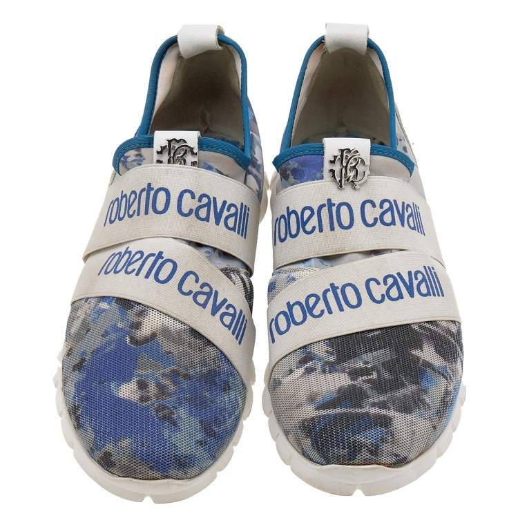 Pre Owned Roberto Cavalli Multicolor Print Mesh and Stretch Fabric Slip On Sneakers Size 36