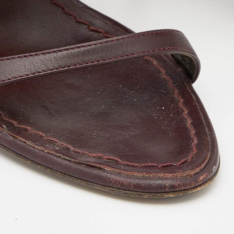 Pre Owned Roberto Cavalli Burgundy Leather Buckle Detail Ankle Cuff Sandals Size 36