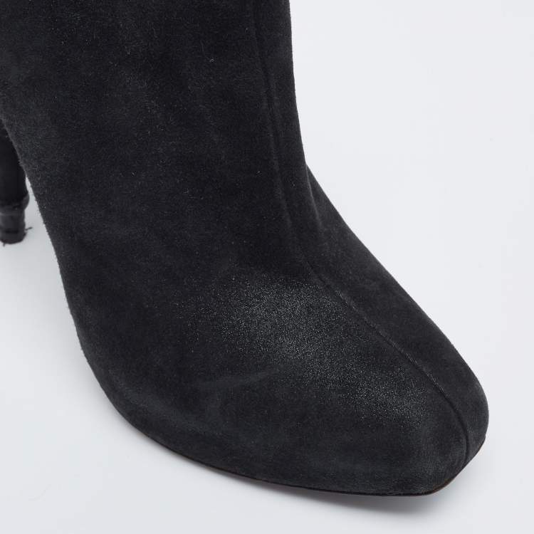 Pre Owned Roberto Cavalli Black Laminated Suede Ankle Boots Size 38