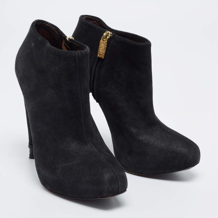 Pre Owned Roberto Cavalli Black Laminated Suede Ankle Boots Size 38