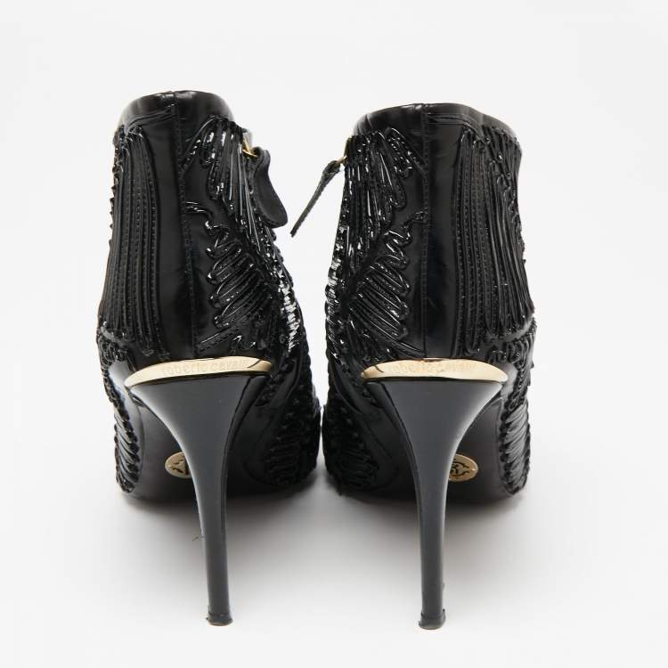 Pre Owned Roberto Cavalli Black Patent And Leather Ankle Boots Size 40