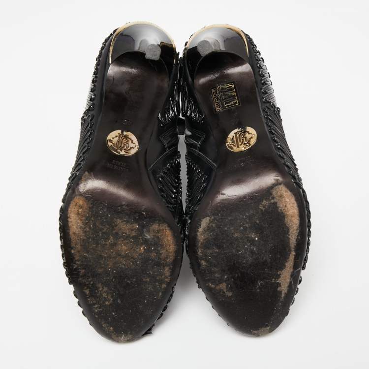 Pre Owned Roberto Cavalli Black Patent And Leather Ankle Boots Size 40
