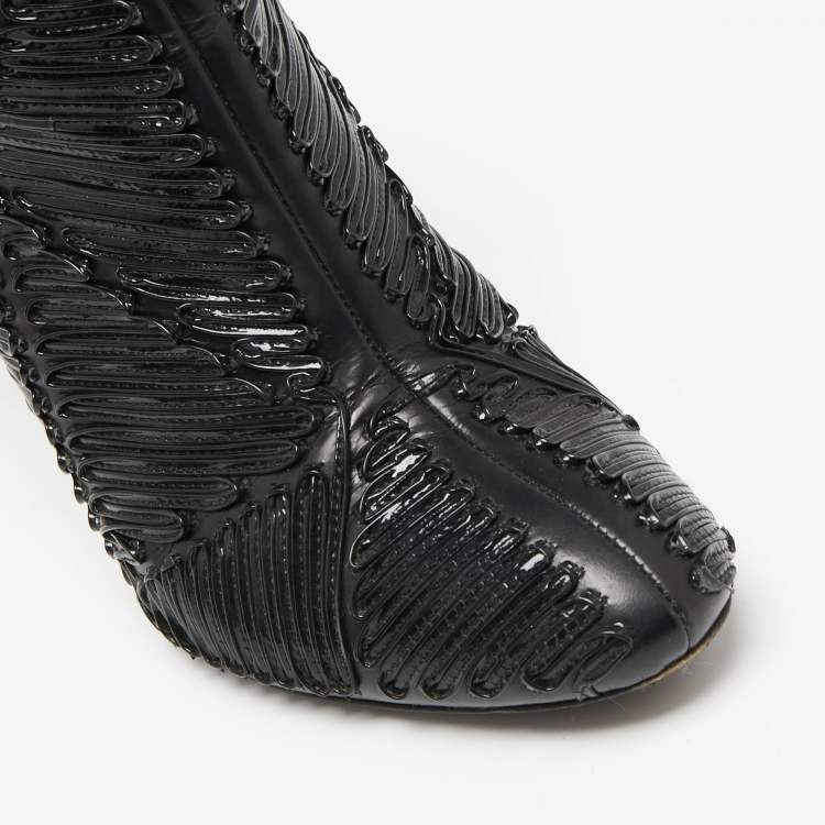 Pre Owned Roberto Cavalli Black Patent And Leather Ankle Boots Size 40