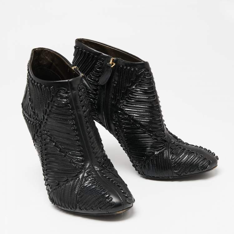 Pre Owned Roberto Cavalli Black Patent And Leather Ankle Boots Size 40