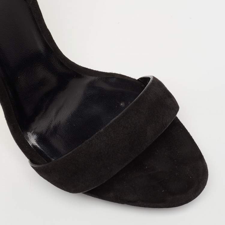 مملوكة مسبقًا Roberto Cavalli Black Suede Wedge Ankle Strap Sandals Size 38