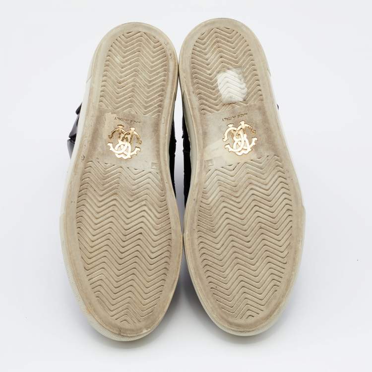 Pre Owned Roberto Cavalli Black Leather High Top Sneakers Size 36