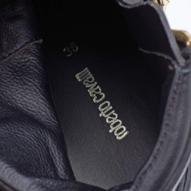 Pre Owned Roberto Cavalli Black Leather High Top Sneakers Size 36