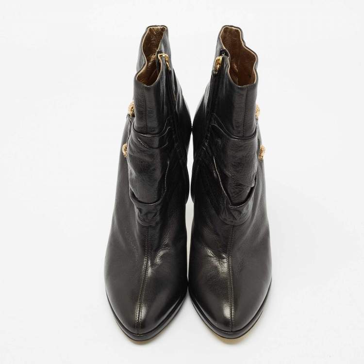Pre Owned Roberto Cavalli Black Leather Ankle Boots Size 40