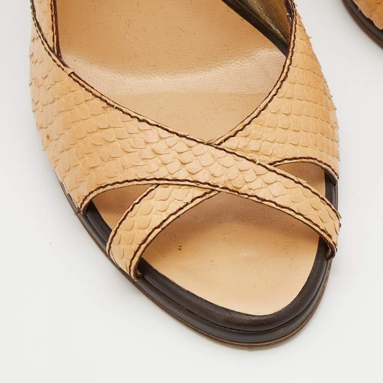 Pre Owned Roberto Cavalli Beige Python Embossed Leather Slingback Sandals Size 40