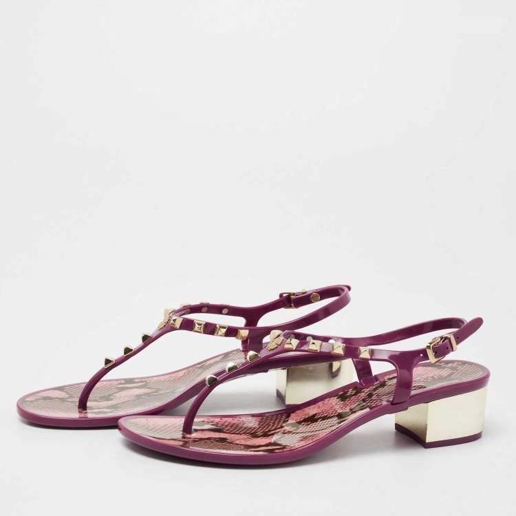 Pre Owned Roberto Cavalli Purple Rubber Studded Thong Sandals Size 37