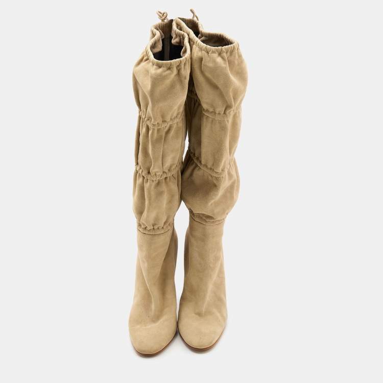 Pre Owned Roberto Cavalli Beige Suede Knee Length Boots Size 39