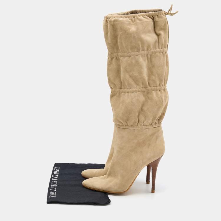 Pre Owned Roberto Cavalli Beige Suede Knee Length Boots Size 39